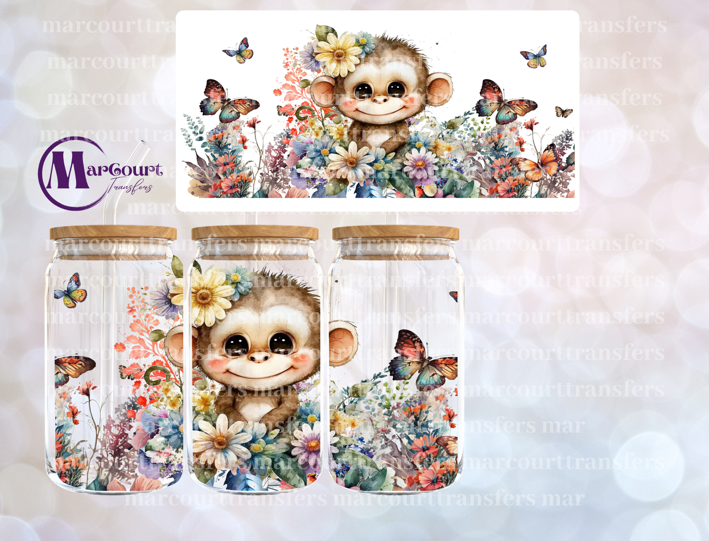 CUTE MONKEY-16 0Z-UV DTF CUP WRAP