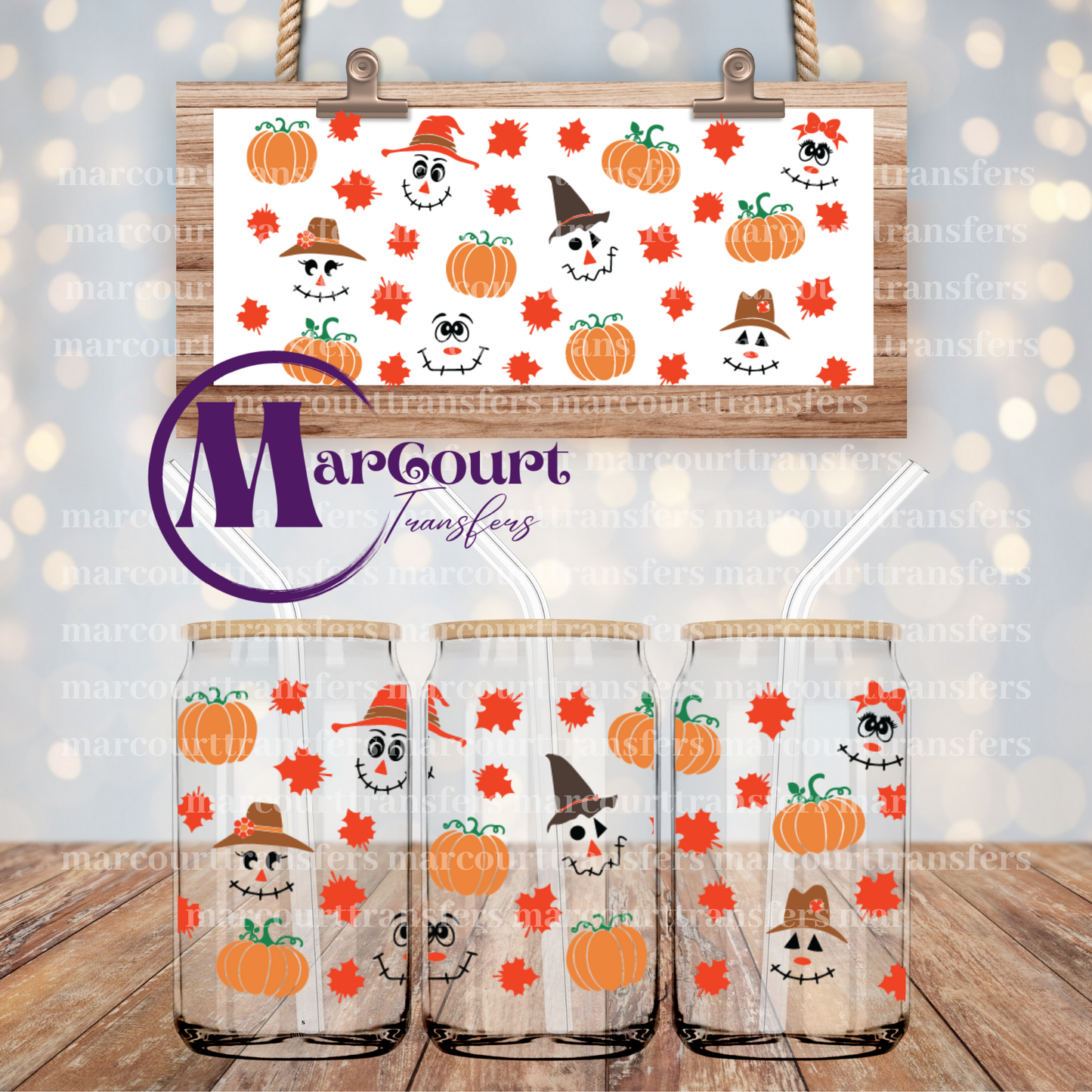 CUTE SCARECROW FACES-16 0Z-UV DTF CUP WRAP