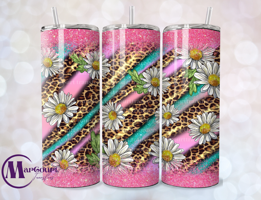 EASTER DAISIES LEOPARD PRINT-SKINNY TUMBLER TRANSFER