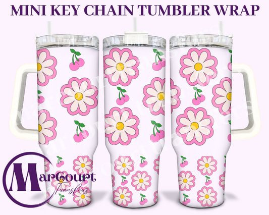DAISIES AND PINK CHERRIES-MINI TUMBLER KEYCHAIN WRAP