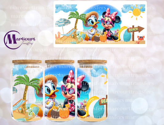 DAISY AND MINNIE MOUSE AT THE BEACH-16 0Z-UV DTF CUP WRAP