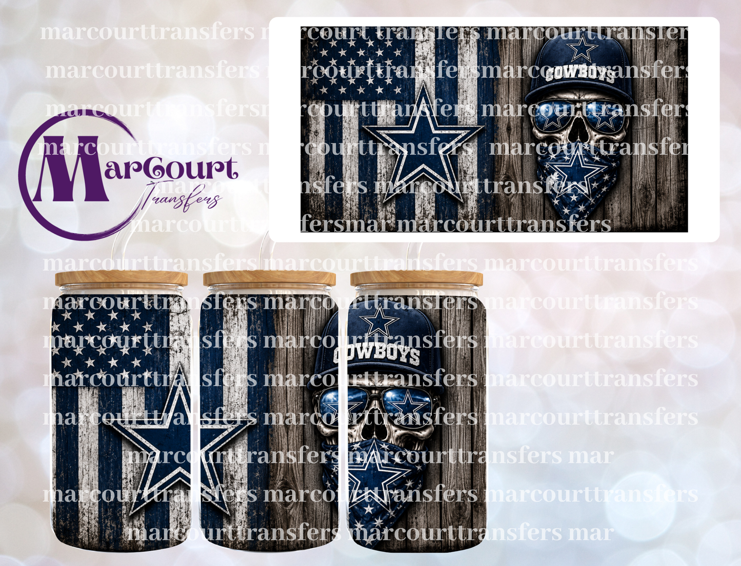 DALLAS COWBOYS FLAG SKULL-16 0Z-UV DTF CUP WRAP