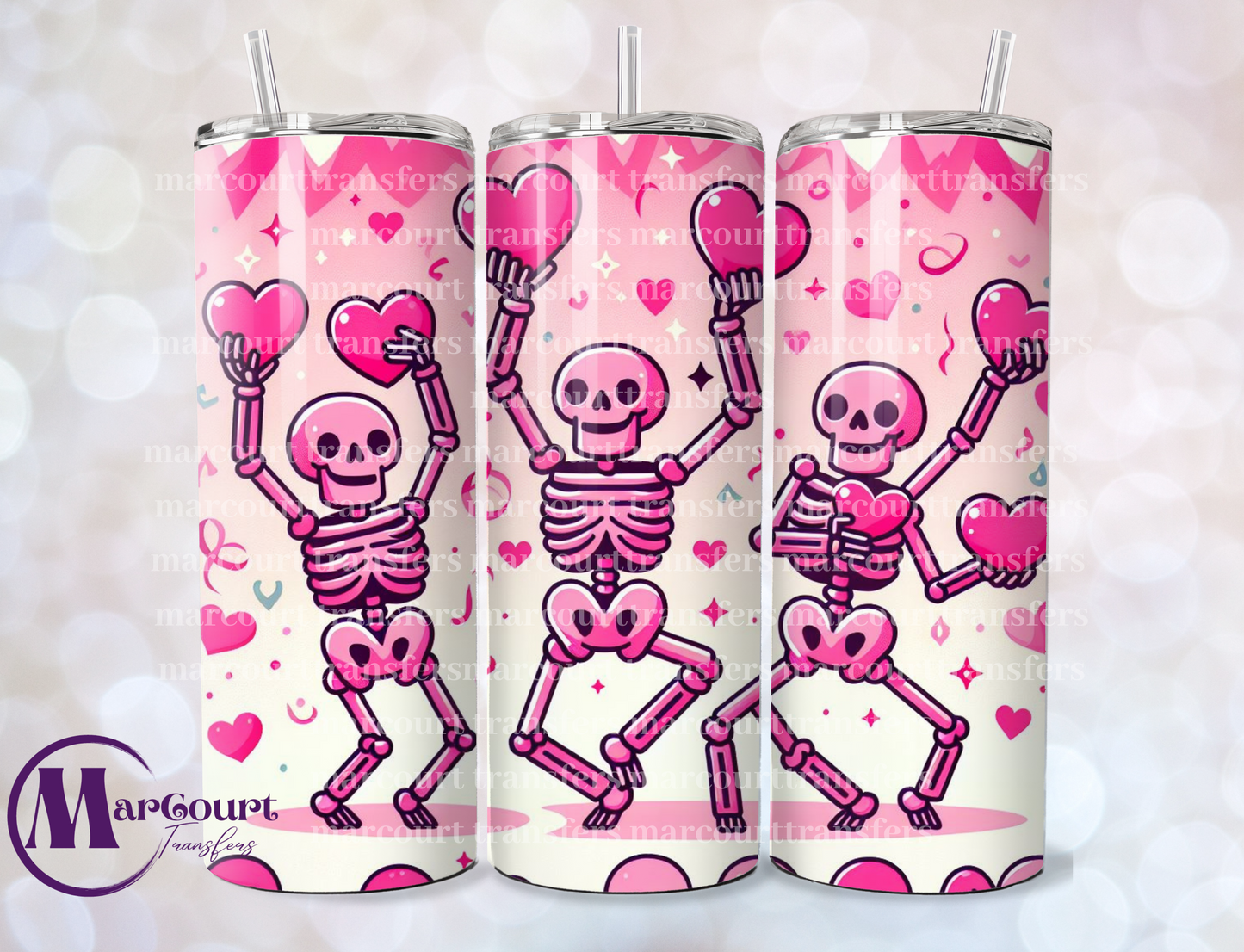 DANCING SKELETONS WITH HEART-SKINNY TUMBLER TRANSFER