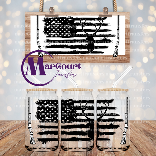 DEER HUNTING BLACK AND WHITE FLAG-16 0Z-UV DTF CUP WRAP