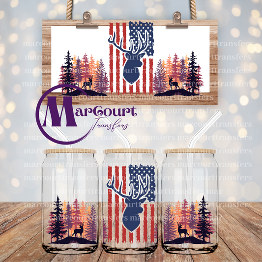 DEER AMERICAN FLAG 2-16 0Z-UV DTF CUP WRAP