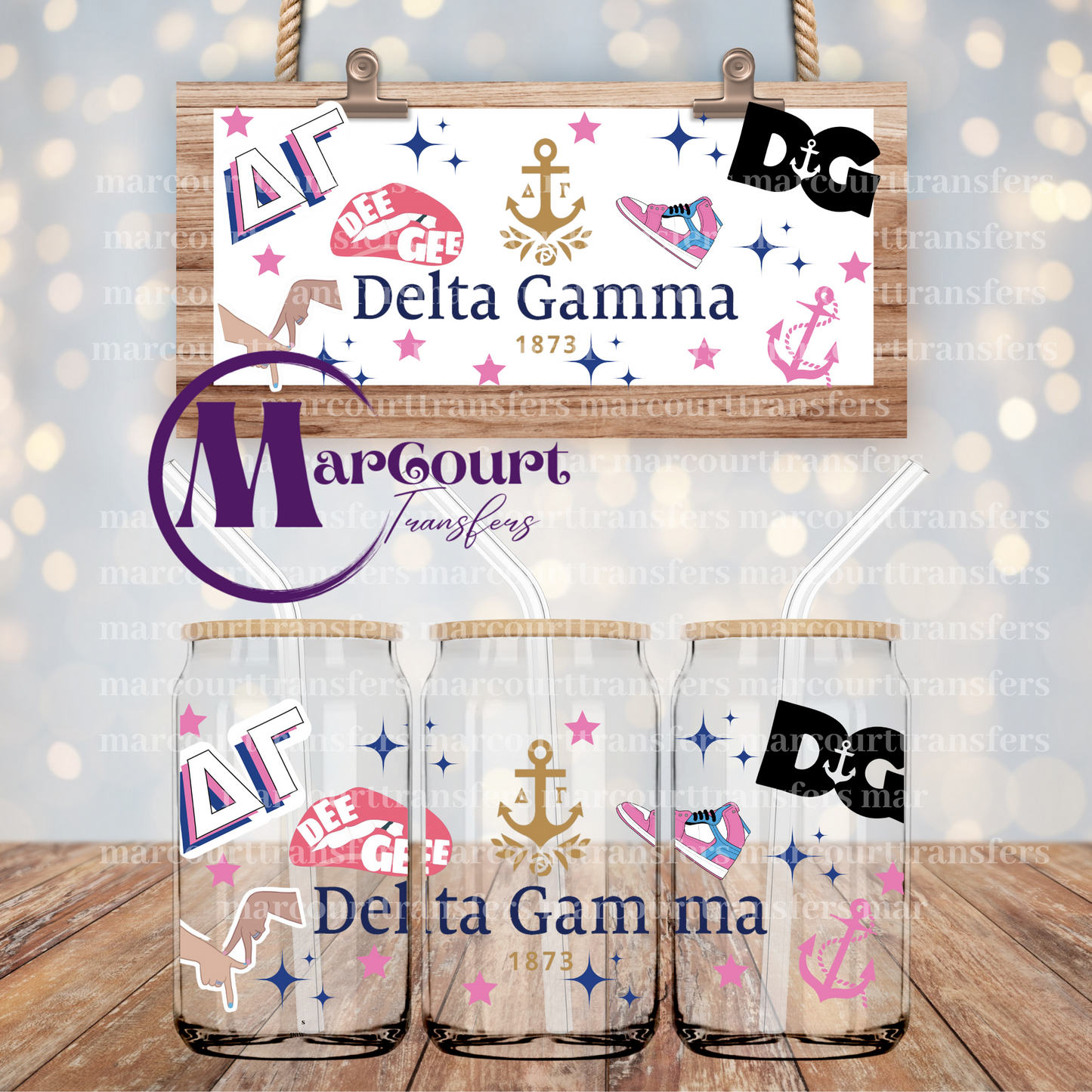 DELTA GAMMA SORORITY-16 0Z-UV DTF CUP WRAP