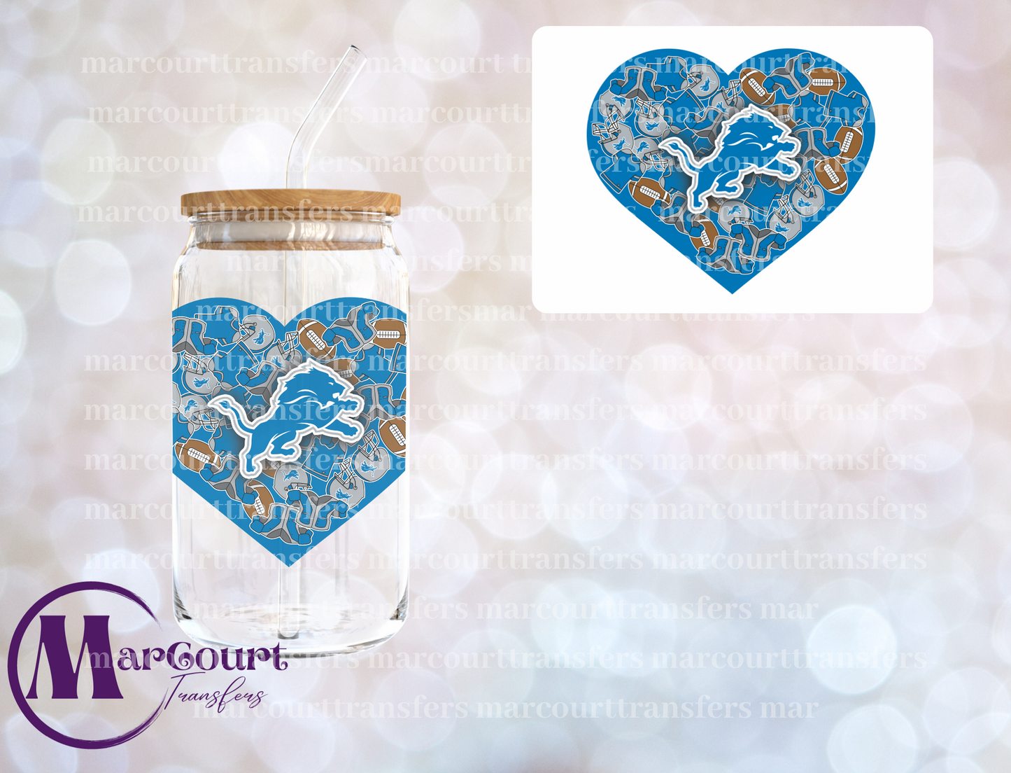 DETROIT LIONS HEART DECAL-UV DTF CUP WRAP