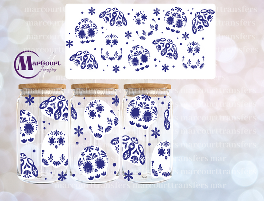 DIA DE LOS MUERTOS BLUE -16 0Z-UV DTF CUP WRAP