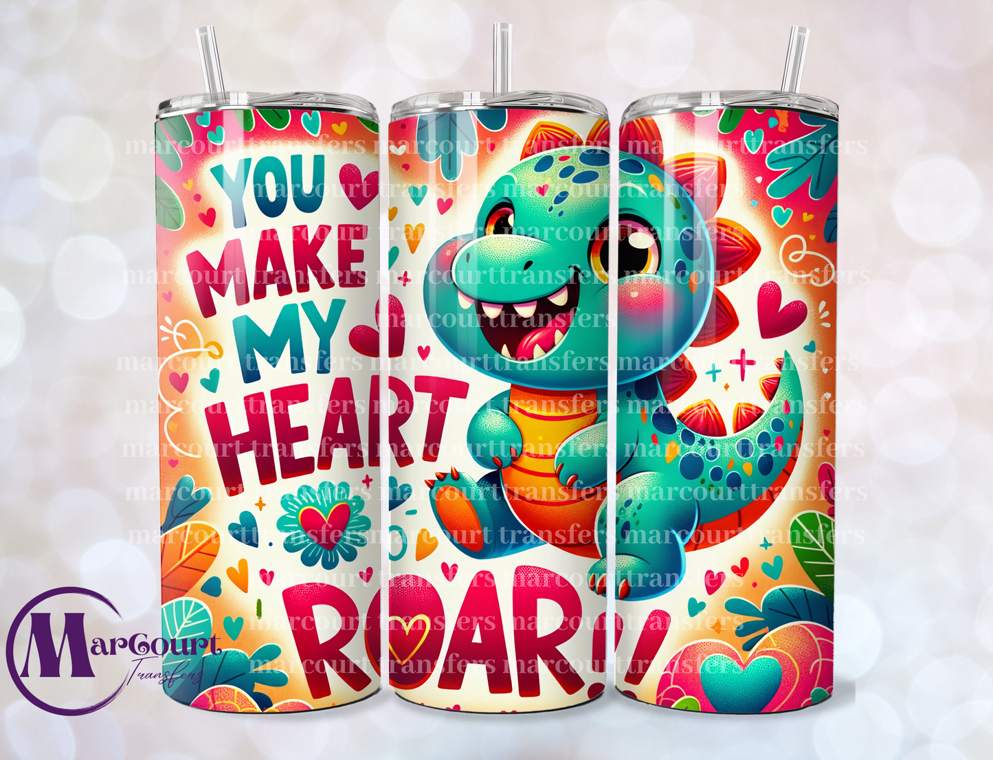 DINOSAUR VALENTINE DAY-SKINNY TUMBLER TRANSFER