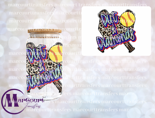 DIRT AND DIAMONDS SOFTBALL-DECAL-UV DTF CUP WRAP