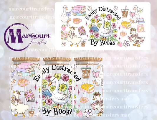 EASILY DISTRACTED BY BOOKS-16 0Z-UV DTF CUP WRAP