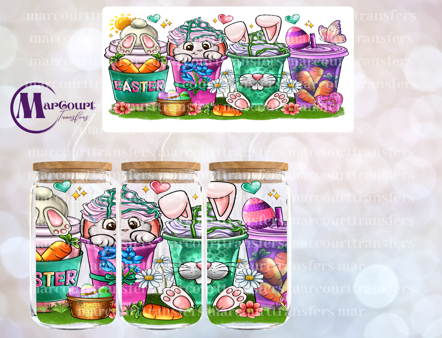 EASTER BUNNY COFFEE-16 0Z-UV DTF CUP WRAP