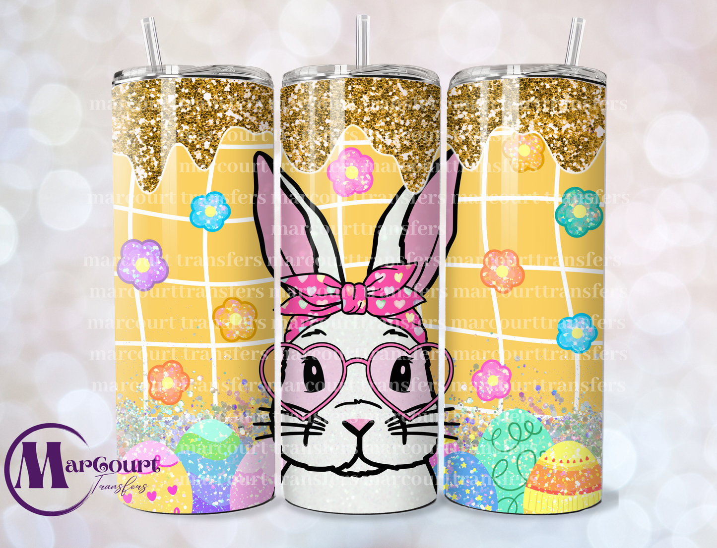 EASTER BUNNY YELLOW GLITTER-SKINNY TUMBLER TRANSFER