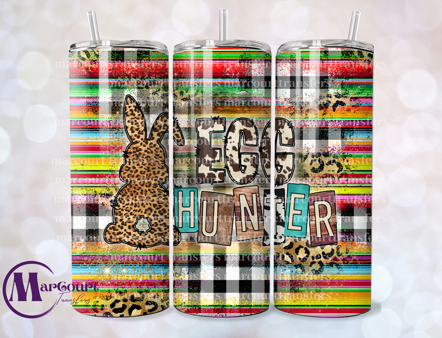 EGG HUNTER CHECKERED WITH CHEETAH BUNNY-SKINNY TUMBLER TRANSFER