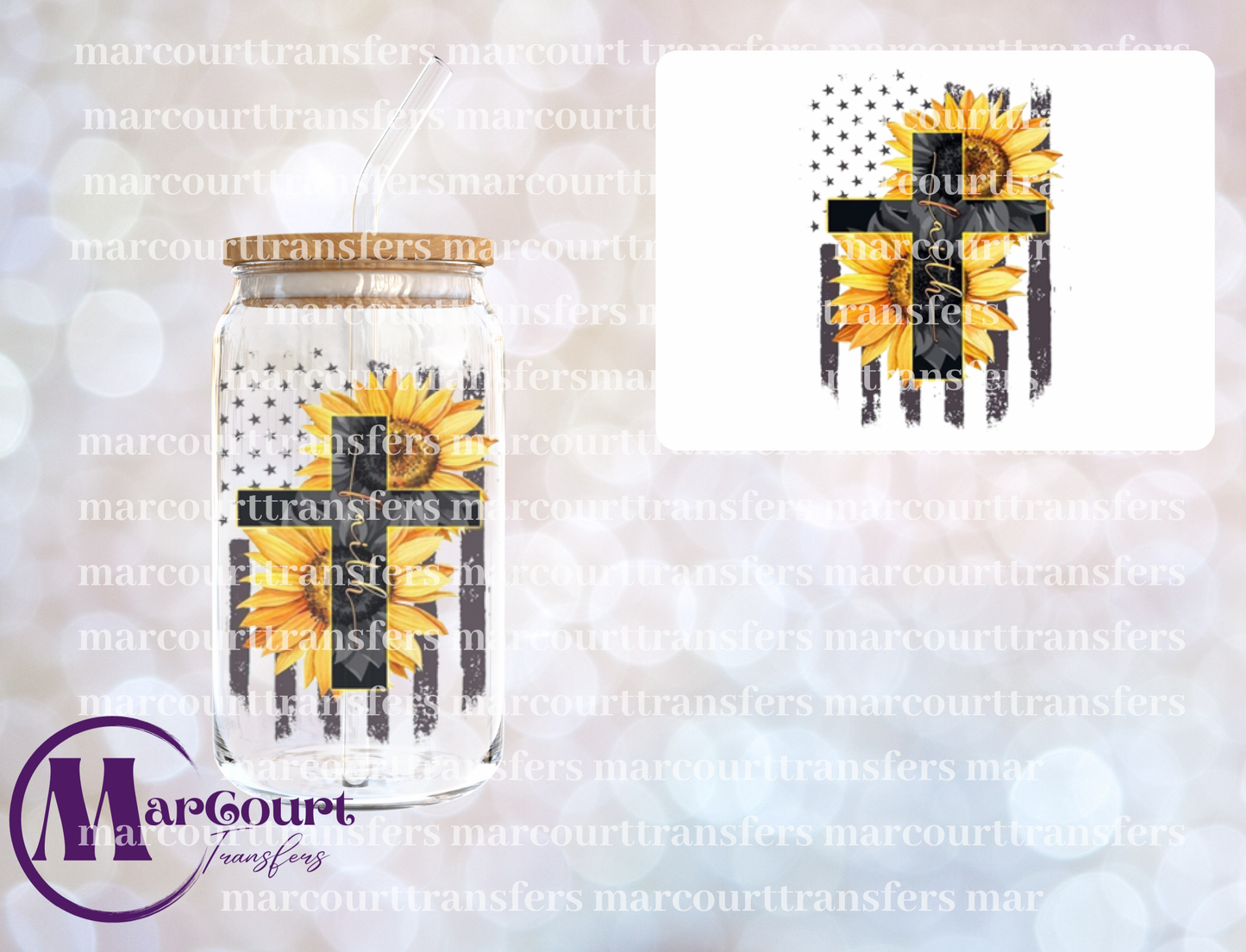 FAITH AND SUNFLOWER FLAG-UV DTF CUP WRAP