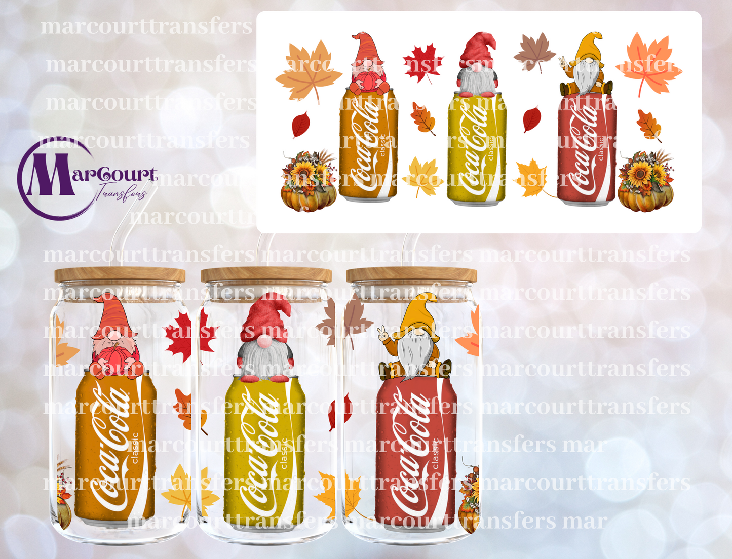 FALL GNOME COCA COLA-16 0Z-UV DTF CUP WRAP
