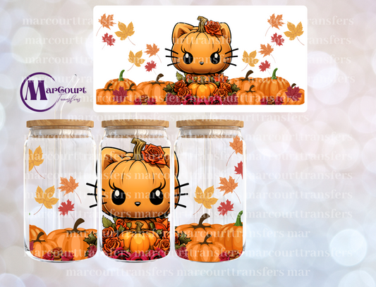 FALL PUMPKIN KITTY -16 0Z-UV DTF CUP WRAP