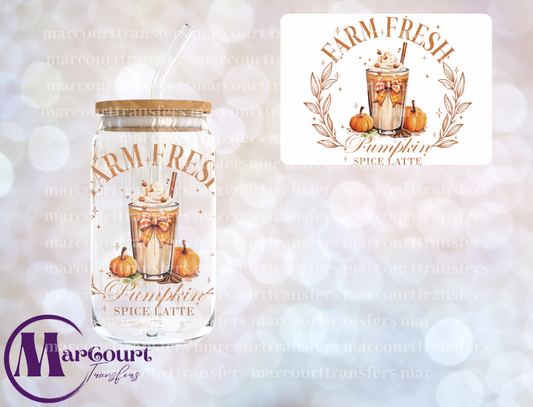 FALL FARM FRESH PUMPKIN SPICE LATTE- DECAL-UV DTF CUP WRAP