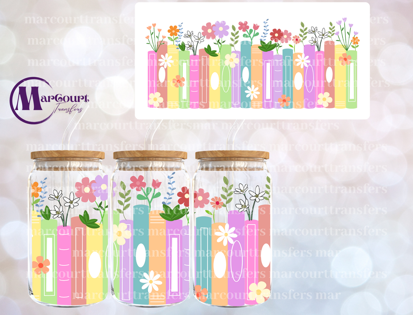 FLORAL BOOKS(COLORFUL) -16 0Z-UV DTF CUP WRAP