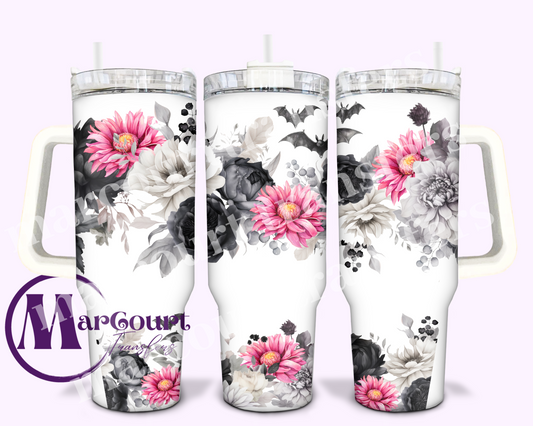 FLORAL HALLOWEEN (PINK AND BLACK)-40 0Z-UV DTF CUP WRAP