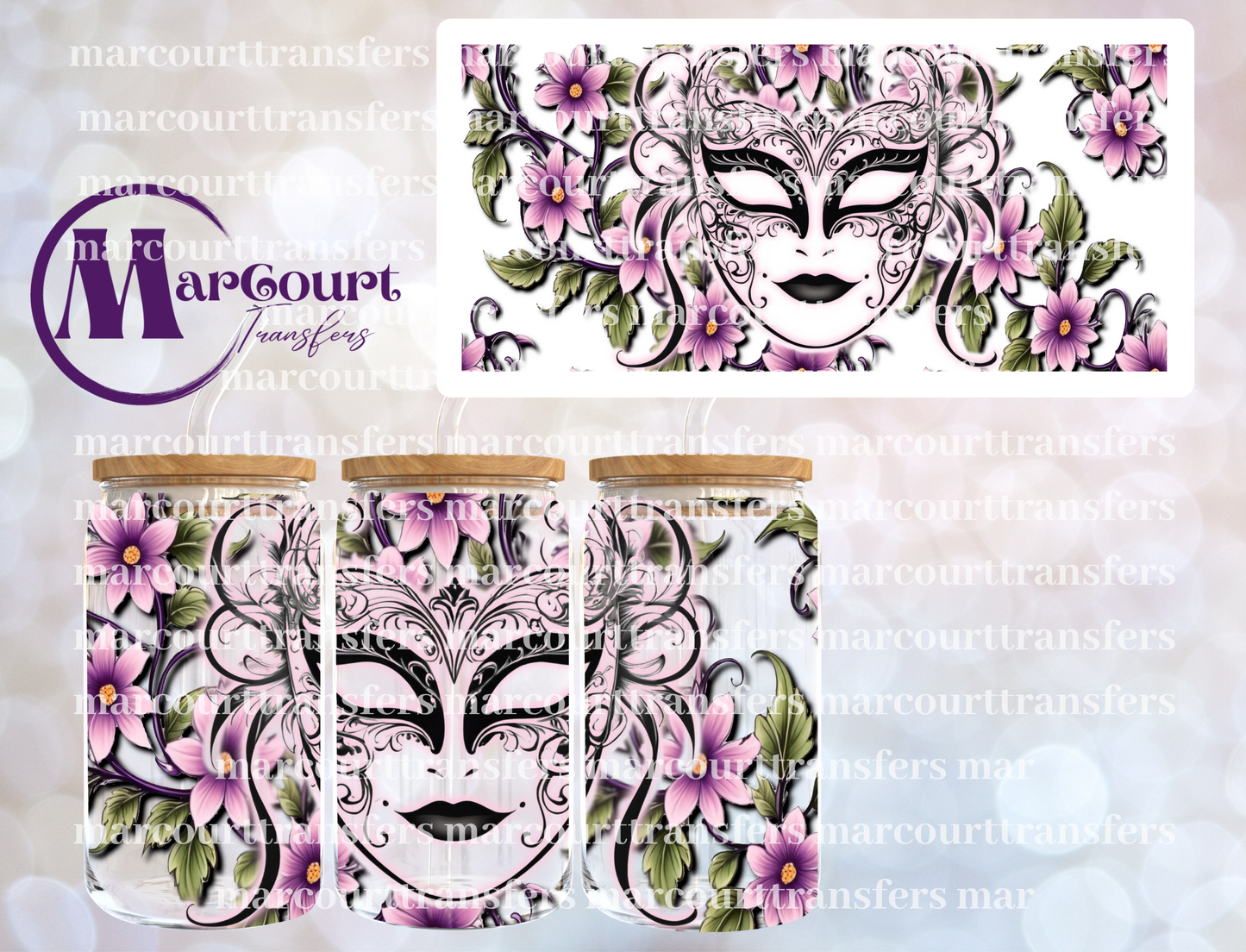 FLORAL MASK-16 0Z-UV DTF CUP WRAP