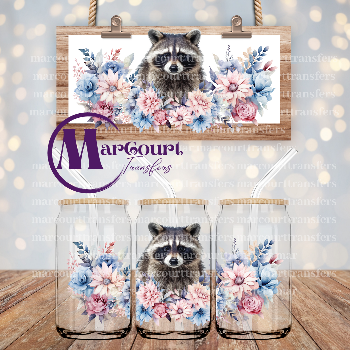 FLORAL RACOON-16 0Z-UV DTF CUP WRAP