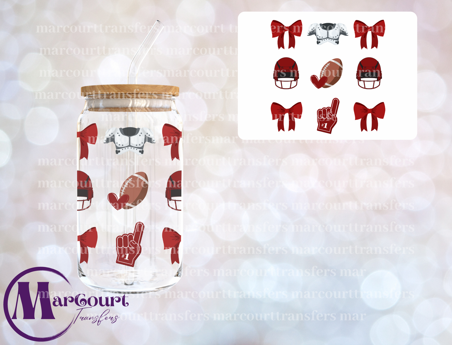 FOOTBALL BOWS MAROON-DECAL-UV DTF CUP WRAP