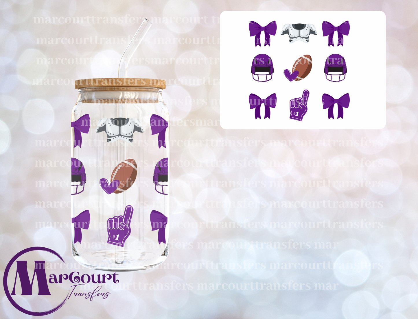 FOOTBALL BOWS PURPLE-DECAL-UV DTF CUP WRAP