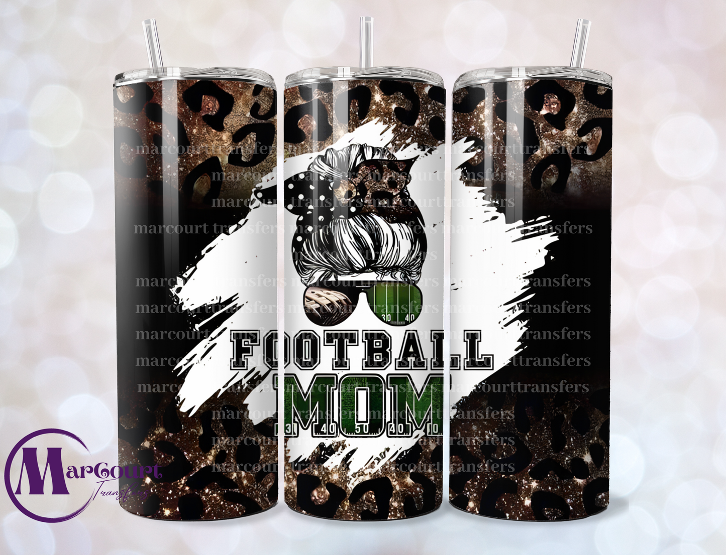 FOOTBALL MOM CHEETAH-SKINNY TUMBLER TRANSFER