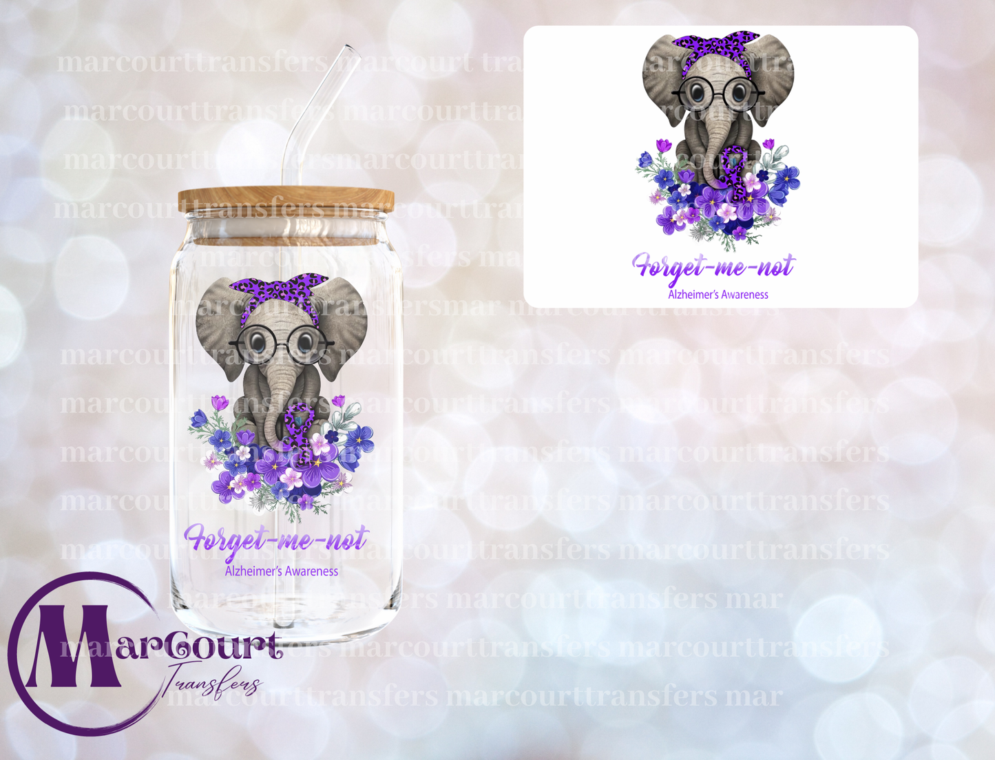 FORGET ME NOT ELEPHANT ALZHEIMER AWARENESS-DECAL-UV DTF CUP WRAP