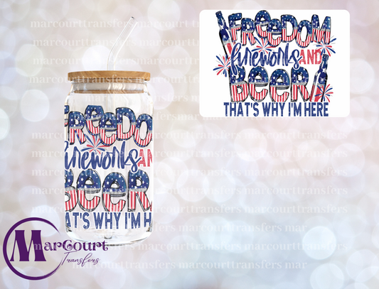 FREEDOM FIREWORKS AND BEER-DECAL-UV DTF CUP WRAP