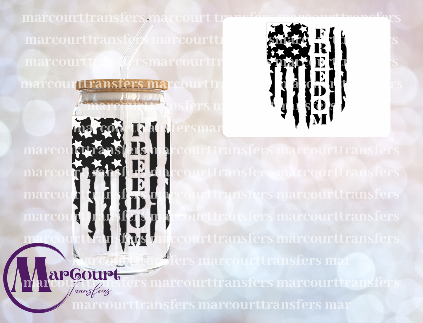 FREEDOM FLAG BLACK-DECAL-UV DTF CUP WRAP