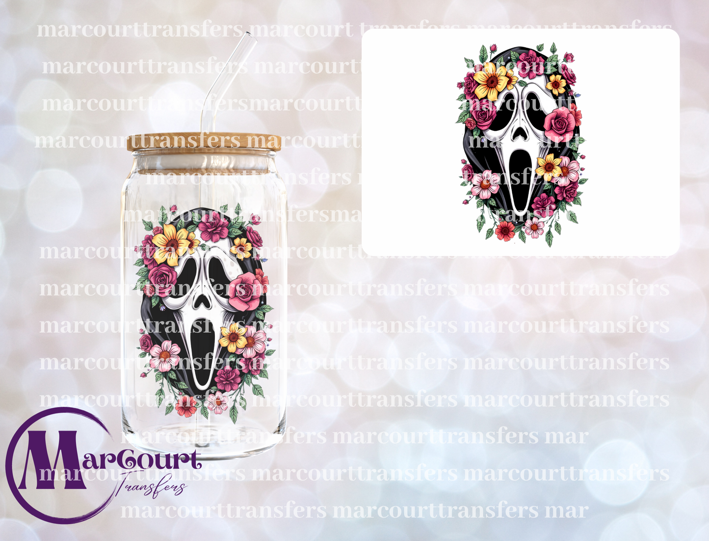 GHOST FACE FLOWERS-UV DTF CUP WRAP