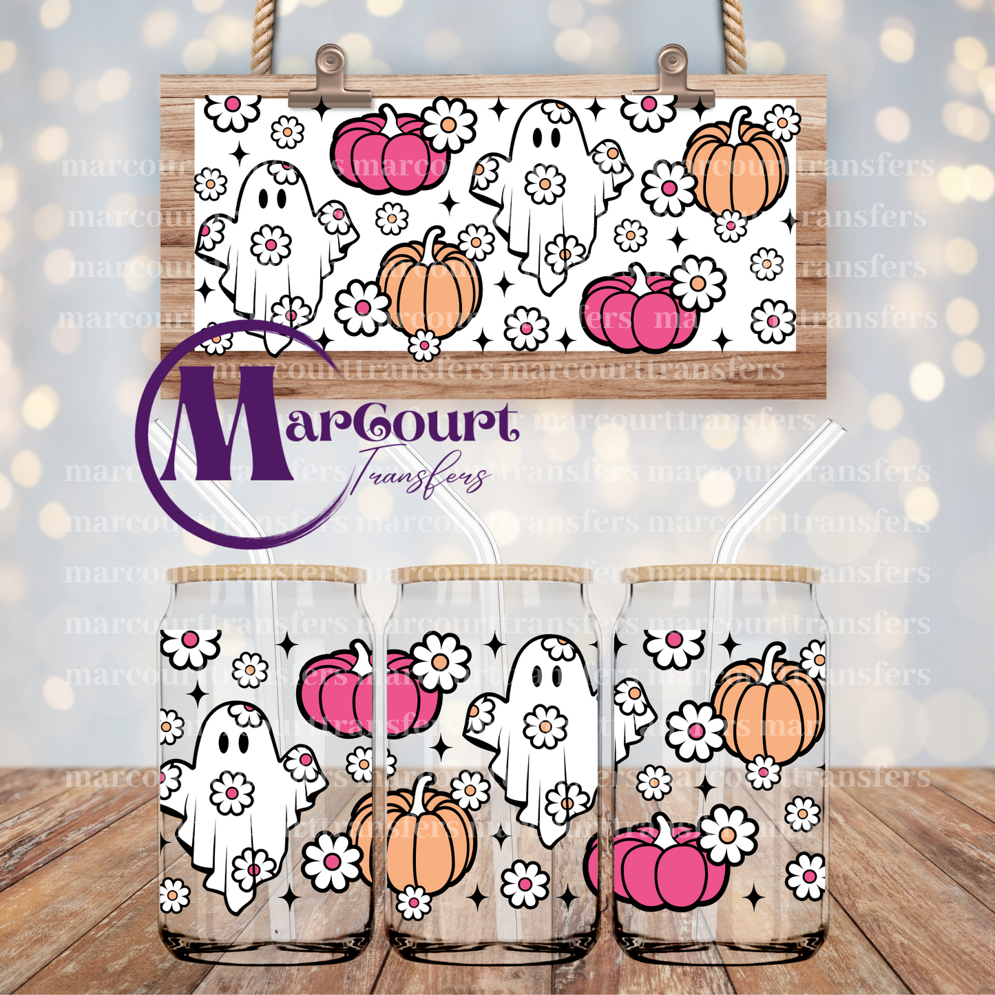 GHOST, PUMPKINS AND DAISIES-16 0Z-UV DTF CUP WRAP