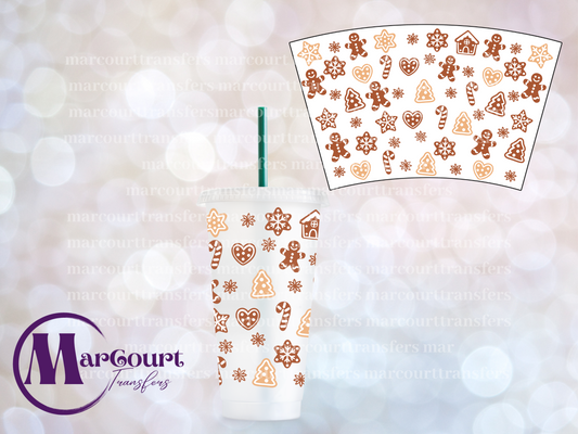 GINGERBREAD-24 0Z VENTI COLD CUP -UV DTF CUP WRAP