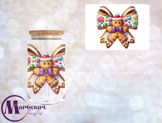 GINGERBREAD BOW-DECAL-UV DTF CUP WRAP