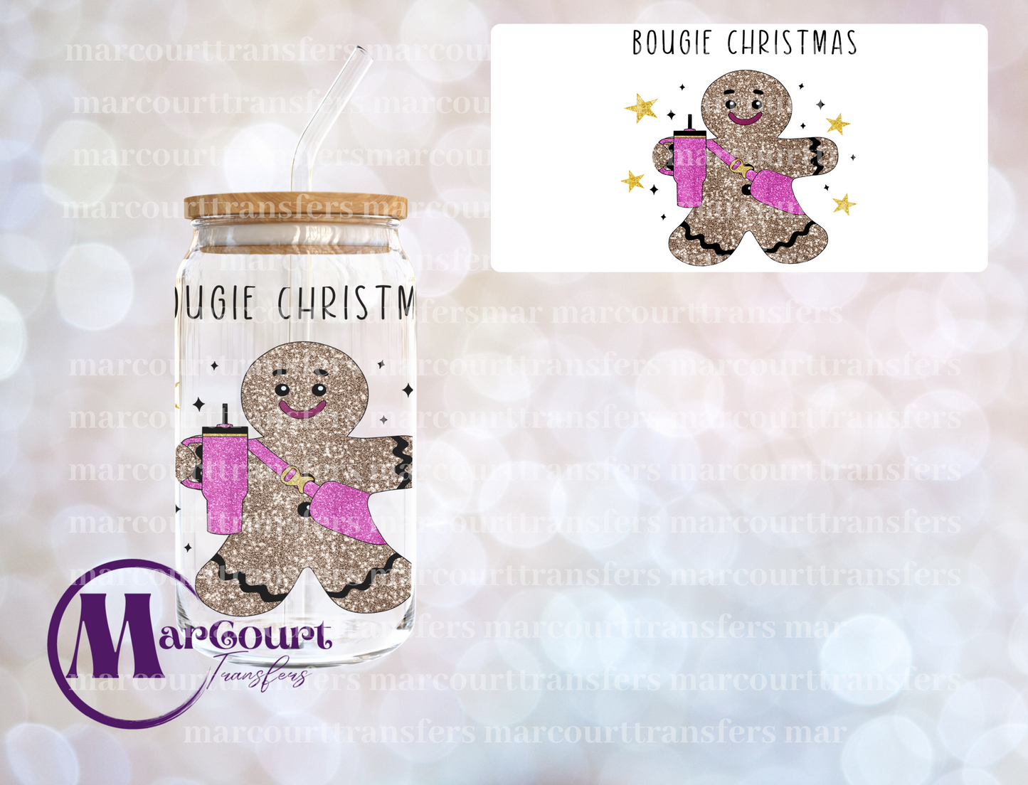 GINGERBREAD FAUX GLITTER-UV DTF CUP WRAP