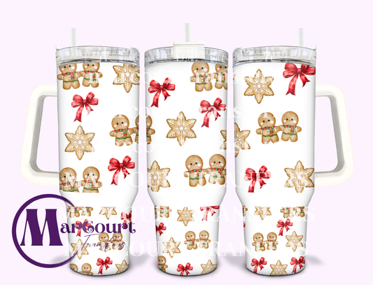GINGERBREAD AND BOWS-40 0Z-SUBLIMATION TUMBLER TRANSFER