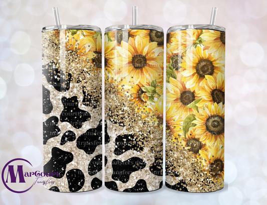 GLITTER SUNFLOWER COW PRINT-SKINNY TUMBLER TRANSFER