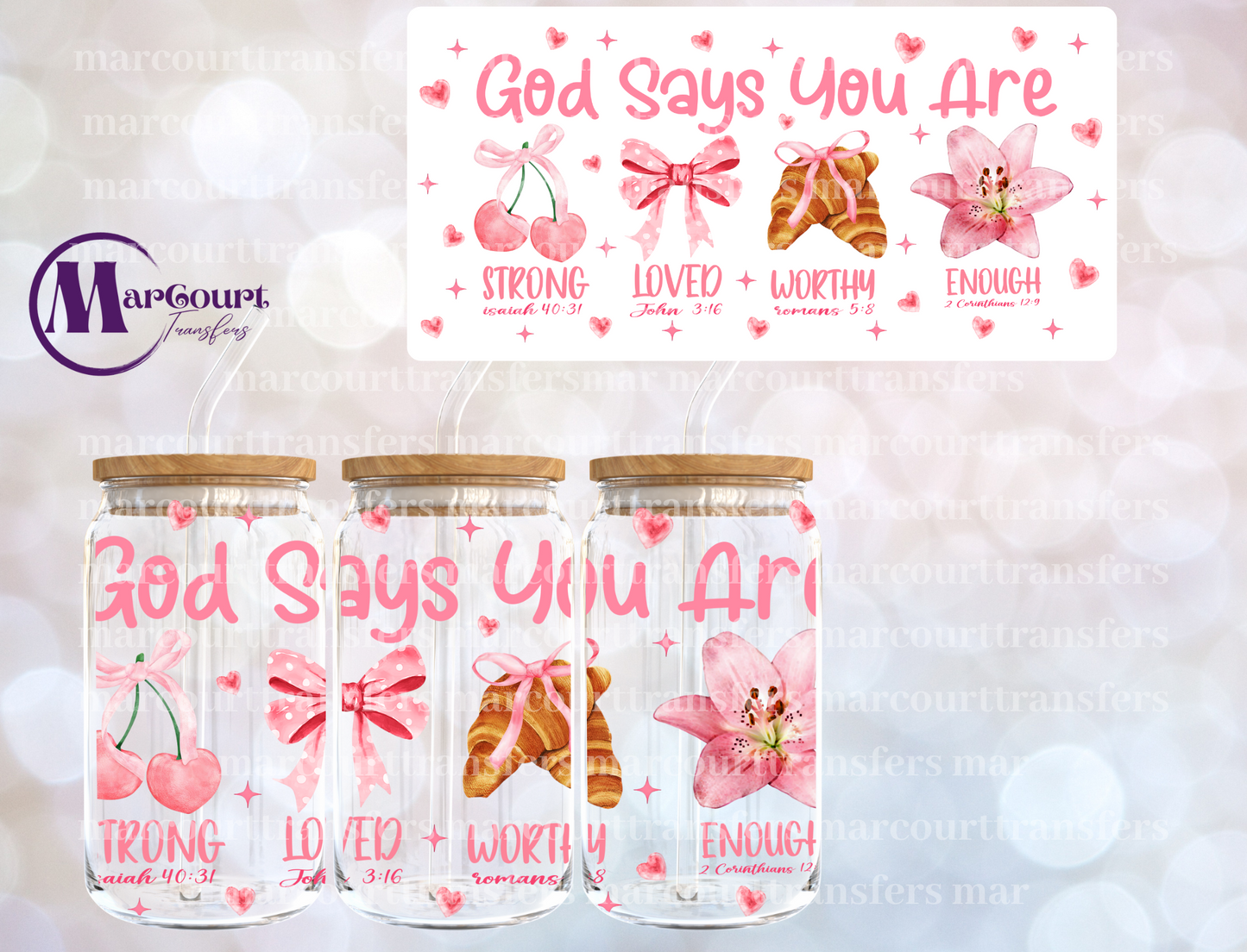 GOD SAYS YOU ARE CHERRIES AND BOWS-16 0Z-UV DTF CUP WRAP