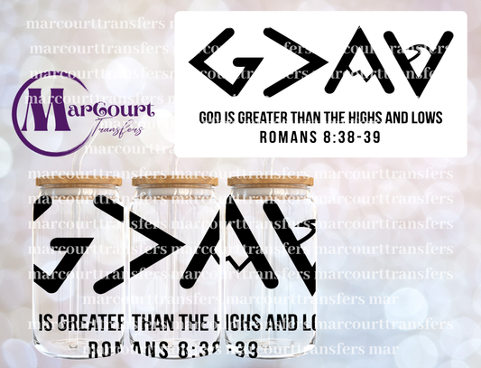 GOD IS GREATER THAN THE HIGHS AND LOWS 1-16 0Z-UV DTF CUP WRAP