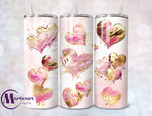 PINK AND GOLD HEARTS-SKINNY TUMBLER TRANSFER