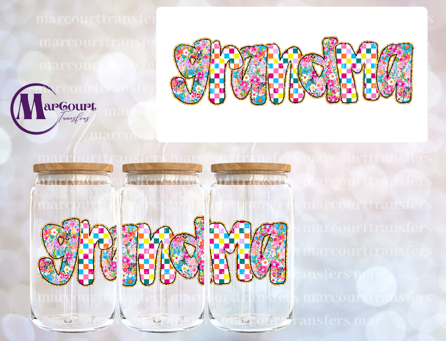 GRANDMA PINK MULTI COLOR-16 0Z-UV DTF CUP WRAP