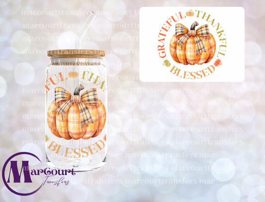 GRATEFUL THANKFUL BLESSED PLAID FALL PUMPKIN-DECAL-UV DTF CUP WRAP