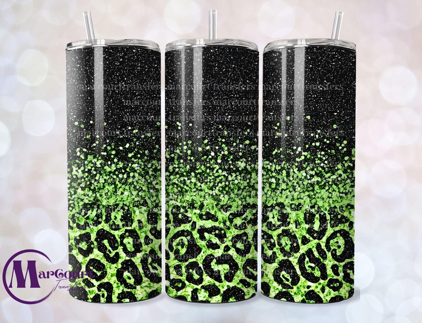 GREEN AND BLACK GLITTER LEOPARD-SKINNY TUMBLER TRANSFER