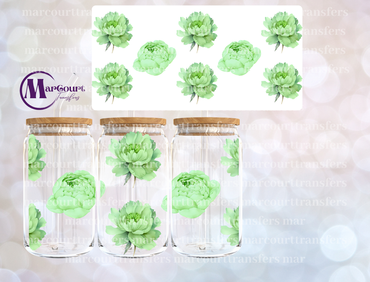 GREEN PEONIES-16 0Z-UV DTF CUP WRAP