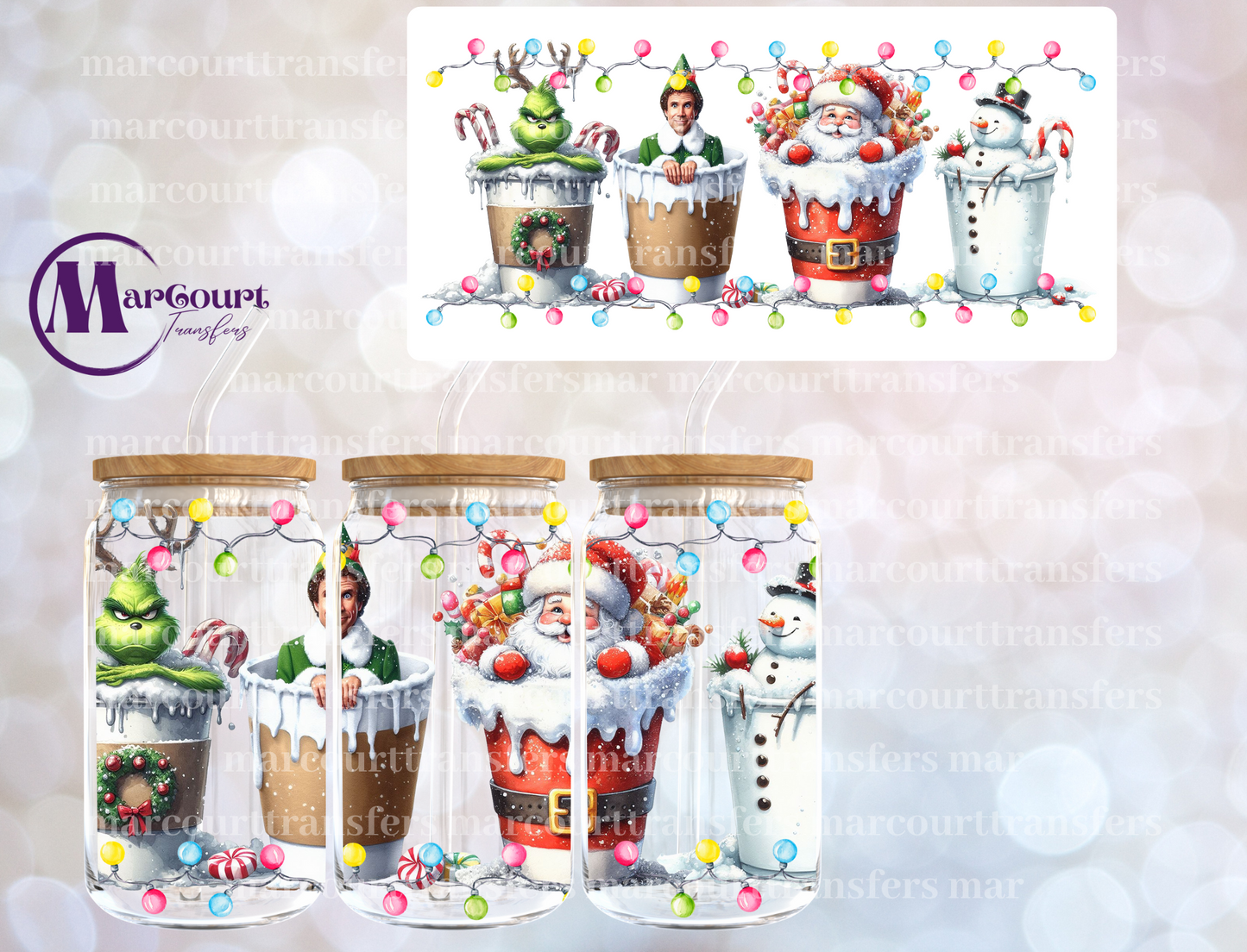 GRINCH ELF SANTA SNOWMAN DRINKS-16 0Z-UV DTF CUP WRAP