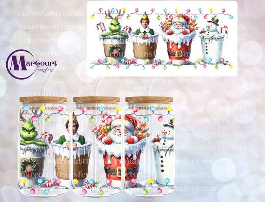 GRINCH ELF SANTA SNOWMAN DRINKS-16 0Z-UV DTF CUP WRAP