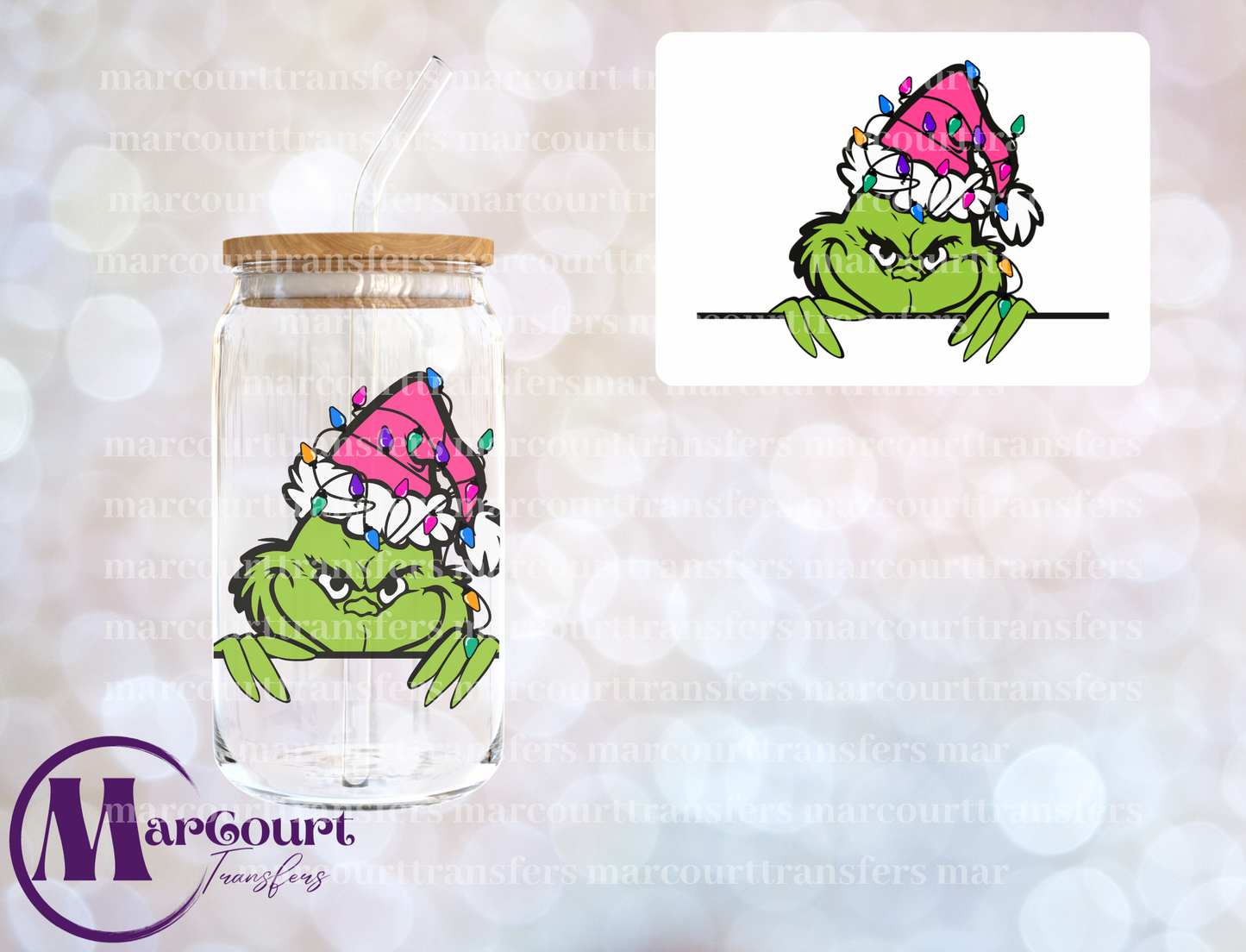 GRINCH PINK HAT WITH LIGHTS-DECAL-UV DTF CUP WRAP