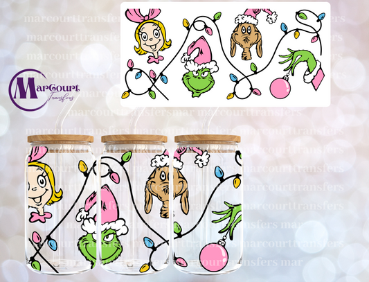 GRINCH MAX AND CINDY LOU WHO W LIGHTS PINK-16 0Z-UV DTF CUP WRAP